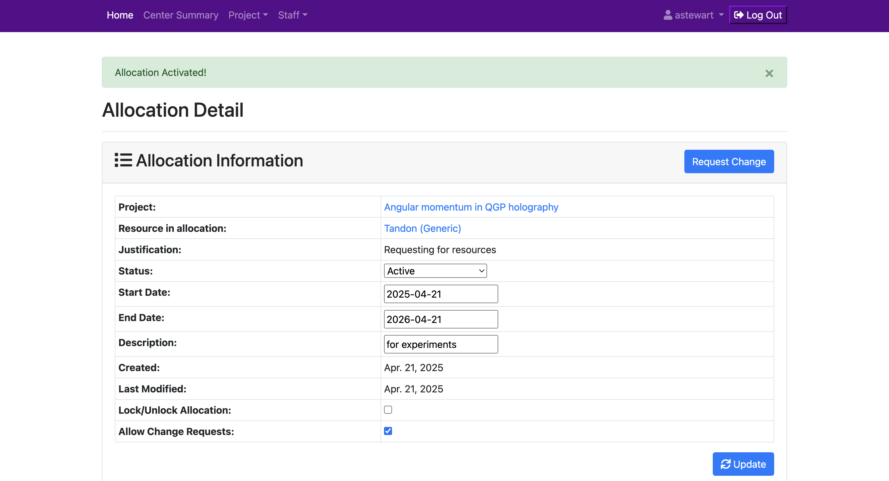 &quot;Approved Allocation Requests via Details&quot; section
