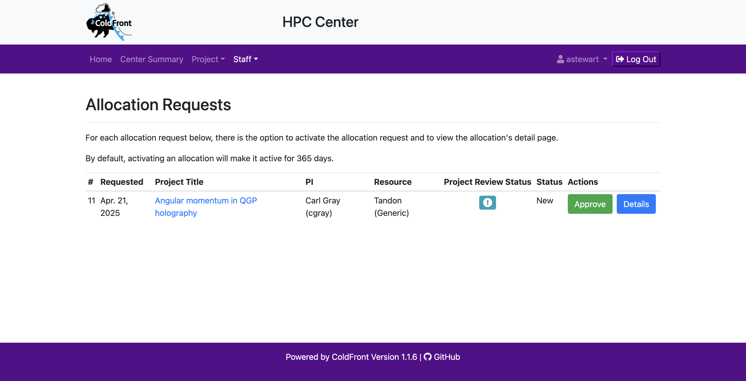 &quot;Allocation Requests Details&quot; section