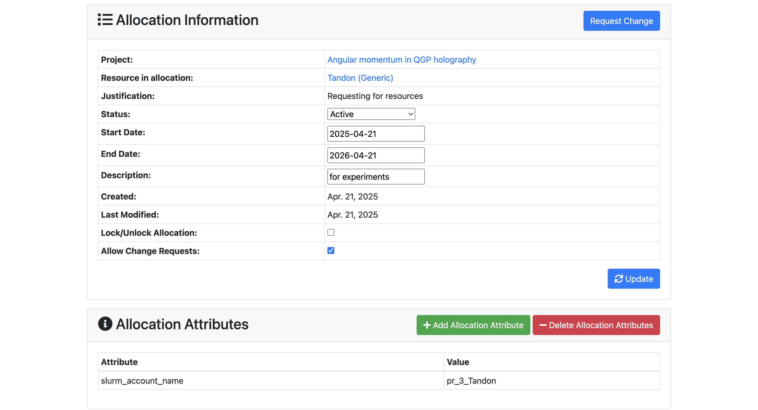 &quot;Approved Allocation Requests via Details&quot; section