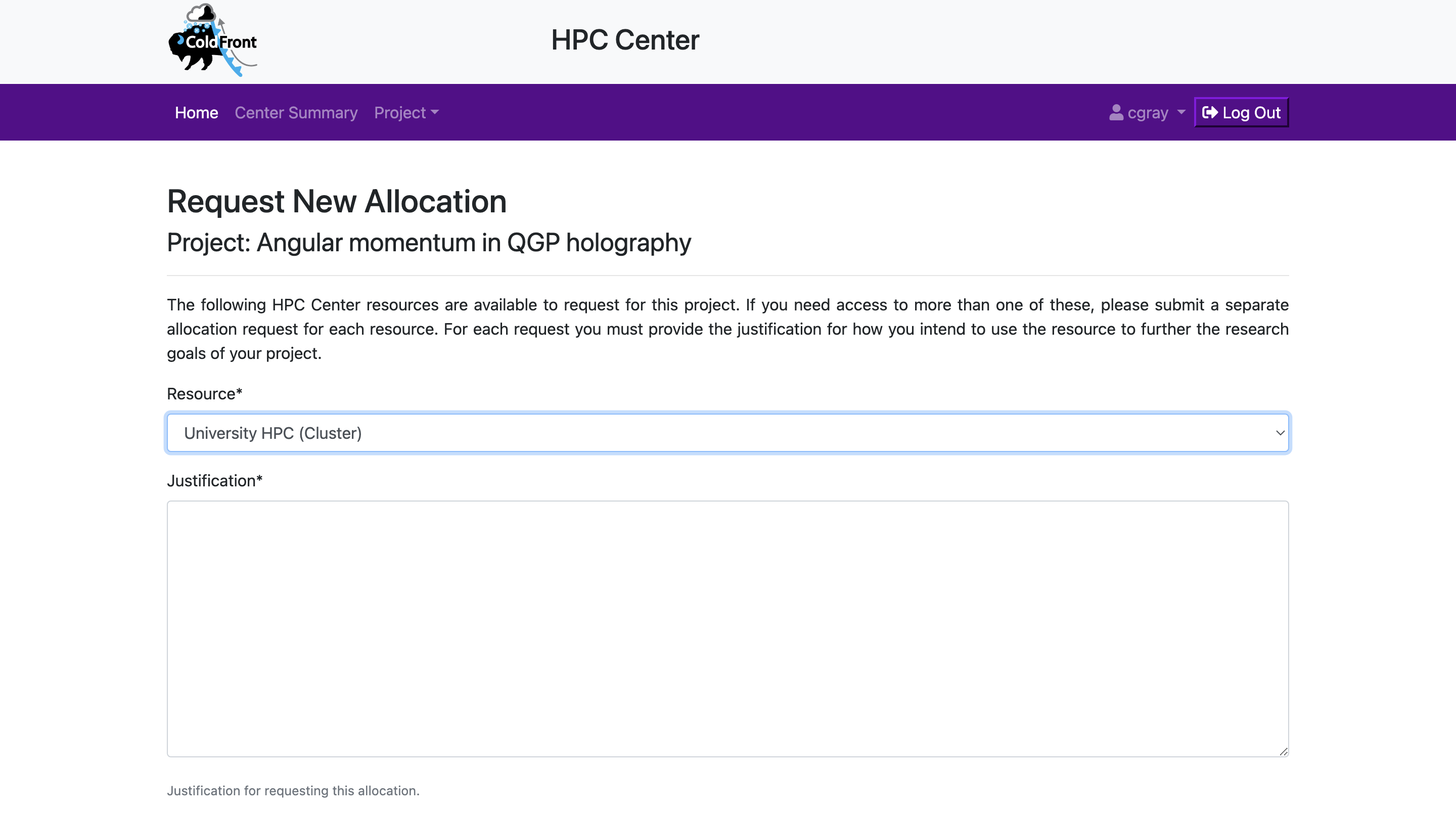 &quot;University HPC resource&quot; section